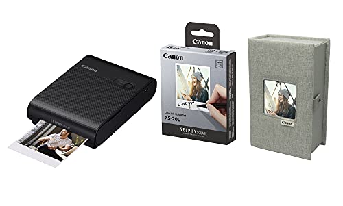 Canon SELPHY SQUARE QX10 Mini Fotodrucker mobil tragbar unterwegs PREMIUM KIT (quadratischer Druck 6,8 x 6,8cm m. Kleberückseite, eingebauter Akku, WLAN) schwarz [+ 20er Druck-Set XS-20L + Druckerbox] von Canon