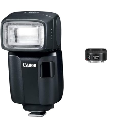 Canon Speedlite EL-100 Blitzgerät schwarz & EF 50mm F1.8 STM Objektiv (58mm Filtergewinde) schwarz von Canon