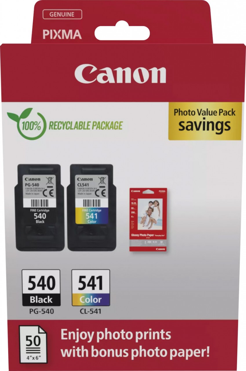 Canon Tinten Kombipack PG-540/CL-541 schwarz/color inkl. 50 Blatt Fotopapier 10x15cm Canon Tinten Kombipack PG-540/CL-541 schwarz/color inkl. 50 Blatt Fotopapier 10x15cm von Canon