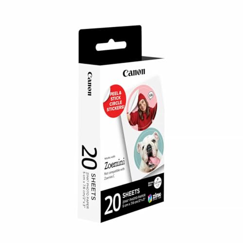 Canon ZP-2030-2C Original ZINK Fotopapier Circle Sticker für Canon Zoemini Sofortbildkamera/Fotodrucker, 20 Blatt für je 2 runde Fotosticker mit 3,3cm Durchmesser, Kleberückseite, wasserabw., reißfest von Canon