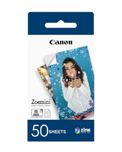 Canon ZP-2030 Original ZINK Fotopapier 50 Blatt für Canon Zoemini Sofortbildkamera/Fotodrucker (Papierformat 5x7,5cm, Sticker ohne Rand, Kleberückseite, kein Verschmieren, wasserabweisend, reißfest​) von Canon