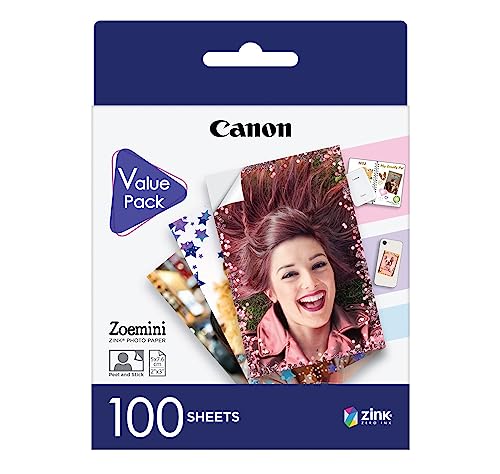 Canon ZP-2030 Original ZINK Photo Paper 100 Sheets for Canon Zoemini Instant Camera / Photo Printer (Paper Size 5 x 7.6 cm, Sticker without Border, Adhesive Backing, No Smudging, Water-Repellent von Canon