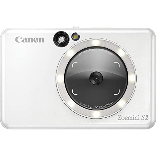 Canon Zoemini S2 Mini Sofortbildkamera + Fotodrucker mobil tragbar unterwegs Hosentasche (Fotodruck 5x7,6 cm, kabelllos, eingebauter Akku, App, Bluetooth) perlweiß [+ 10er Zink Druck-Set] von Canon
