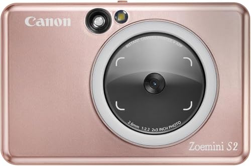 Canon Zoemini S2 Mini Sofortbildkamera + Fotodrucker mobil tragbar unterwegs Hosentasche (Fotodruck 5x7,6 cm, kabelllos, eingebauter Akku, Canon App, Bluetooth) roségold [+ 10er Zink Druck-Set] von Canon