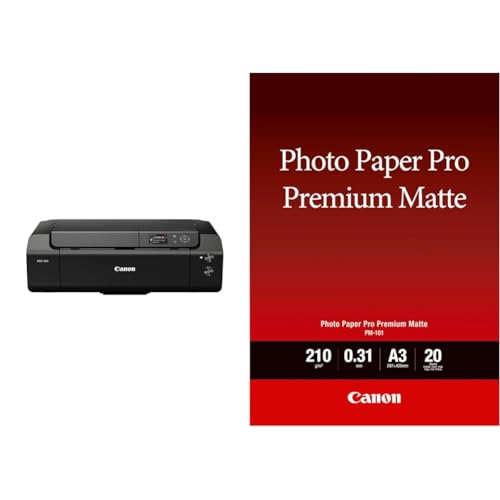 Canon imagePROGRAF PRO-300 A3+ Drucker Farbtintenstrahldrucker Fotodrucker, schwarz & Fotopapier PM-101 Premium matt - DIN A3, 20 Blatt (210 g/qm) für Tintenstrahldrucker von Canon