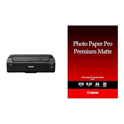 Canon imagePROGRAF PRO-300 A3+ Drucker Farbtintenstrahldrucker Fotodrucker, schwarz & Fotopapier PM-101 Premium matt - DIN A4, 20 Blatt (210 g/qm) für Tintenstrahldrucker von Canon