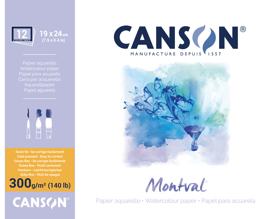 CANSON Aquarellblock , Montval, , rundum geleimt, 190 x 240 mm von Canson