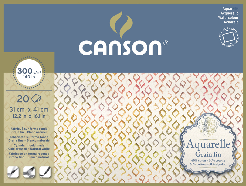 CANSON Aquarellblock Aquarelle, fein, 310 x 410 mm von Canson