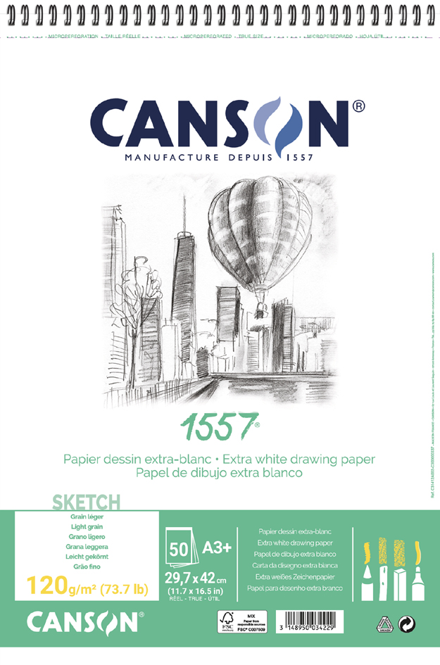 CANSON Zeichenpapierblock 1557, DIN A4, 120 g/qm, 50 Blatt von Canson