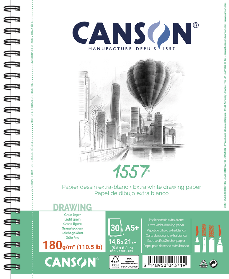 CANSON Zeichenpapierblock 1557, DIN A5+, 180 g/qm, 30 Blatt von Canson