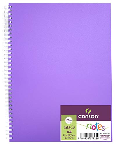 Canson Notizbuch mit 50 Blatt und Zeichnungen, Format A4, 120 g, Spiralbindung, Umschlag aus Polypropylen, Violett von Canson