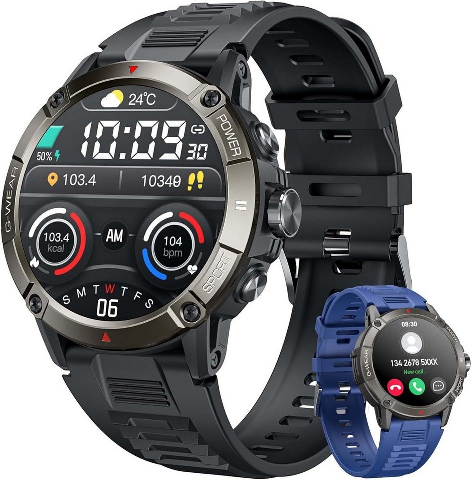 Cantaos Fitness Tracker Wasserdicht Herren's Smartwatch (1,54 Zoll, Android/iOS), mit Blutdruck Schrittzähler Telefonfunktion Kompass Herrenuhr furSport von Cantaos