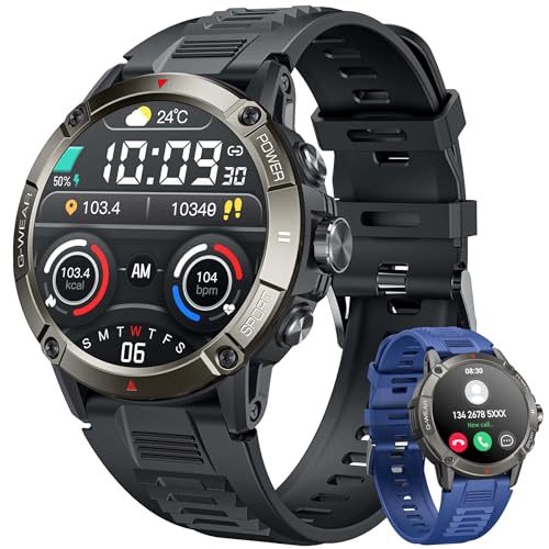 Smartwatch Armbanduhr Fitnessuhr Wasserdicht Sportuhren: 1,54" Rund Herren Uhr mit Blutdruck Schrittzähler Telefonfunktion Kompass Herrenuhr Sport Fitness Watch Tracker digital Kompatibel Android iOS von Cantaos