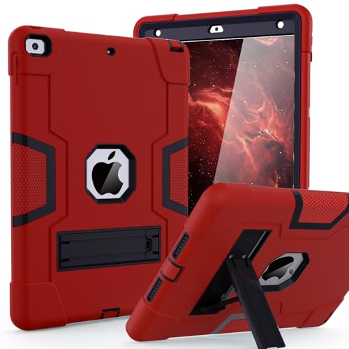 Cantis Schutzhülle für iPad 9. Generation / 8. Generation / 7. Generation, schlank, robust, stoßfest, robust, mit integriertem Ständer, für iPad 25,9 cm (10,2 Zoll) 2021/2020/2019, Rot und Schwarz von Cantis