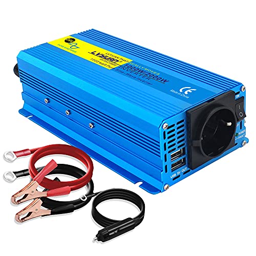 Cantonape 1000W KFZ Reiner Sinus Spannungswandler-Auto Wechselrichter 24v auf 230v Umwandler-Inverter Konverter mit 1 EU Steckdose und 2 USB-Port - Spitzenleistung 2000 Watt von Cantonape