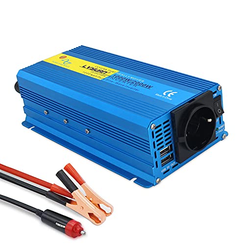 Cantonape 1000W Reiner Sinus Wechselrichter, Spannungswandler DC12V AC 230V Kfz-Inverter mit 2 USB und 1 Steckdose Für Tablets Laptops Smartphones von Cantonape