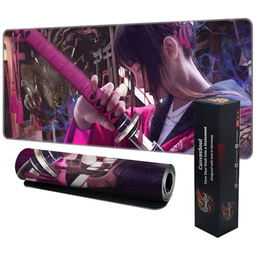 CanvasSoul Gaming Mauspad XXL – 3 mm Premium-Polsterung für präzises Gaming, rutschfeste Unterseite, Vernähte Ränder – stylisch & langlebig für Dein Setup (Blossom Blade Girl, 800 x 300 x 3 mm) von CanvasSoul