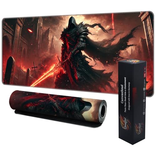 CanvasSoul Gaming Mauspad XXL – 3 mm Premium-Polsterung für präzises Gaming, rutschfeste Unterseite, Vernähte Ränder – stylisch & langlebig für Dein Setup (Dark Knight Blade, 800 x 300 x 3 mm) von CanvasSoul