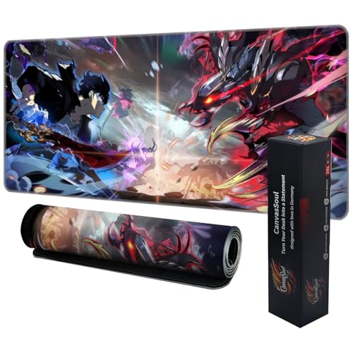 CanvasSoul Gaming Mauspad XXL – 3 mm Premium-Polsterung für präzises Gaming, rutschfeste Unterseite, Vernähte Ränder – stylisch & langlebig für Dein Setup (Solo Leveling, 900 x 400 x 300 mm) von CanvasSoul