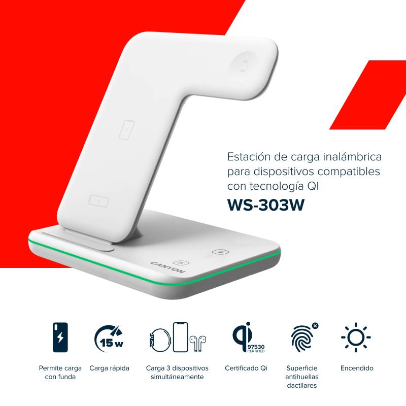 Canyon Wireless Charger Dock 3in1 QI for Apple  15W    white retail von Canyon