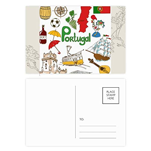 Postkarten-Set mit Landschaftstiere, Portugal, Nationalflagge, Blume, 20 Stück von CaoGSH