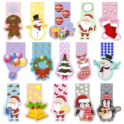 Weihnachten Lesezeichen, 30 Stück Magnetische Lesezeichen Kinder,Bunt Lesezeichen mit Weihnachten Muster, Magnet Seitenmarker Clips Bookmark,Lesezeichen Personalisiert Mitgebsel für Schüler Lehrer(C) von Capgoost