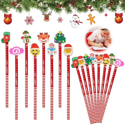 Weihnachtsstifte, 24 Stück Bleistift Kinder, Bleistift mit Radiergummi Weihnachten, Holz Weihnachten HB Bleistift Set, Weihnachtsmann Bleistifte Kinder Mitgebsel Party Geschenk(Zufälliger Stil) von Capgoost