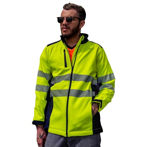 Capto Apparel Herren Hohe Sichtbarkeit Arbeitsjacke - Warnschutzjacke - Hi-Vis Warnschutz Jacke - Hi-Viz Pullover Kapuzenpulli - Softshelljacke - Winddicht – Gelb/Marineblau – L von Capto