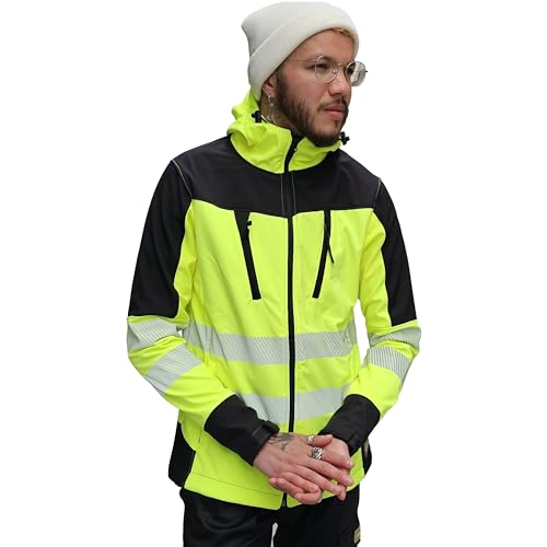 Capto Apparel Herren Hohe Sichtbarkeit Arbeitsjacke - Warnschutzjacke - Hi-Vis Warnschutz Jacke - Hi-Viz Pullover Kapuzenpulli - Softshelljacke - Winddicht – Gelb/Schwarz – XXL von Capto