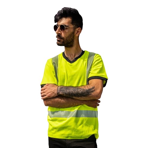 Capto Apparel Warnschutz T Shirt - Reflektierend Warnshirt - Warnschutzshirt - Sicherheits Tshirt - Arbeitshemd - Herren Hohe Sichtbarkeit Shirt - Arbeitskleidung T-Shirt – Gelb/Schwarz – L von Capto