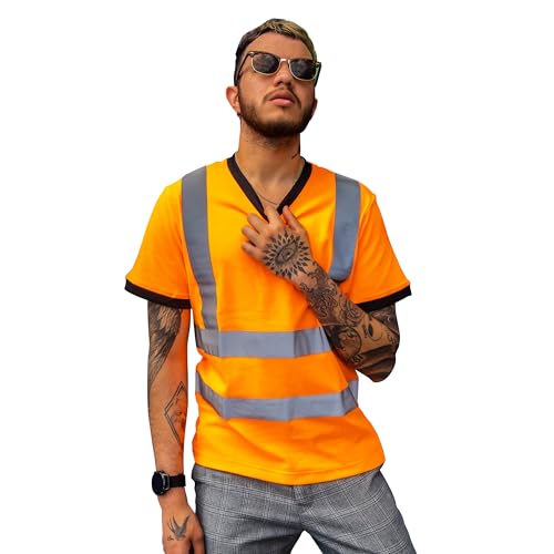 Capto Apparel Warnschutz T Shirt - Reflektierend Warnshirt - Warnschutzshirt - Sicherheits Tshirt - Arbeitshemd - Herren Hohe Sichtbarkeit Shirt - Arbeitskleidung T-Shirt – Orange/Schwarz – L von Capto