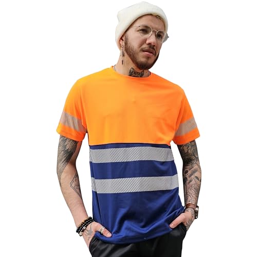 Capto Apparel Warnschutz-T-Shirt – Reflektierendes Warn-Shirt – Warn-Shirt – Sicherheits-T-Shirt – Arbeits-Shirt – Warn-Shirt für Herren – T-Shirt für Arbeitskleidung – Orange/Marineblau – L von Capto