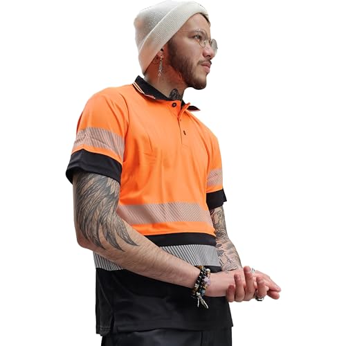 Capto Apparel Warnschutz-T-Shirt – Reflektierendes Warn-Shirt – Warn-Shirt – Sicherheits-T-Shirt – Arbeits-Shirt – Warn-Shirt für Herren – T-Shirt für Arbeitskleidung – Orange/Schwarz – XL von Capto