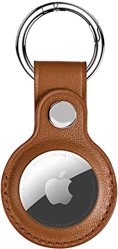 CAPTOR Schlüsselanhänger für Apple AirTag 2021, Lederhülle mit Haken, GPS-Tracker, Anti-Verlust, Schutzhülle (Braun) von Captor
