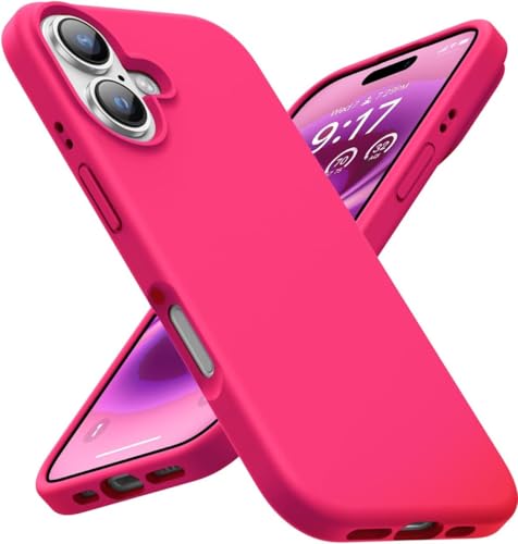 Captor Bunte Schutzhülle aus flüssigem Silikon für Apple iPhone 16 Plus mit erhöhtem Rand für Bildschirm und Kameraschutz, weich mit Mikrofaser innen (Fuchsia) von Captor
