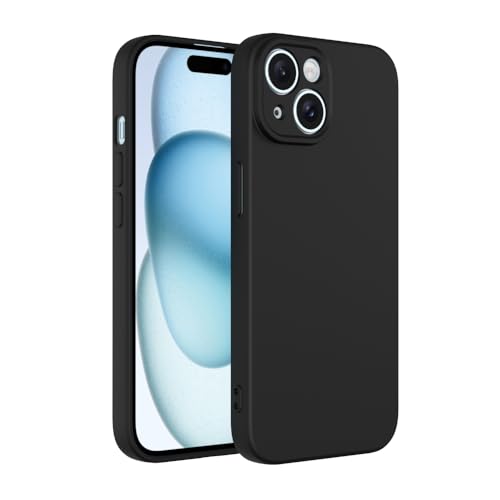 Captor Bunte Schutzhülle für Apple iPhone 15, TPU-Silikon, flexibel, weich und dünn, hochwertiger Kameraschutz mit erhöhtem Rand für Bildschirm und Kamera (Schwarz) von Captor
