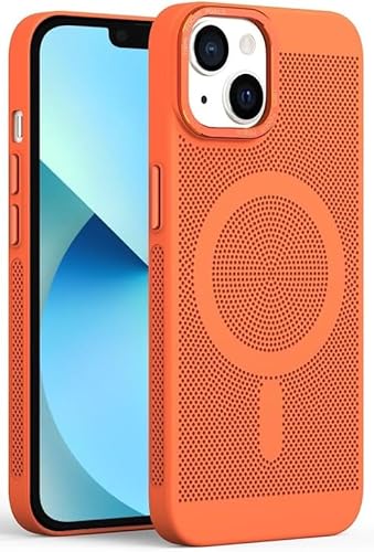 Captor Bunte Schutzhülle kompatibel mit MagSafe aus Hartsilikon für iPhone 14 Plus 6,7 Zoll, Schutz mit Lüftungsgitter Erhöhter Rand für Bildschirm und Kamera (Coral Orange) von Captor