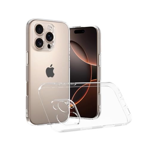 Captor Transparente Schutzhülle für iPhone 16 Pro, TPU-Schutzhülle aus flexiblem weichem und dünnem Silikon mit erhöhtem Rand für Bildschirm und Kameraschutz (erhöhte Kanten und Kameraschutz) von Captor