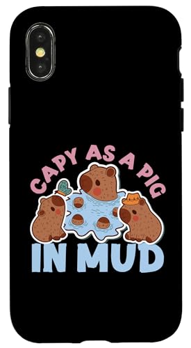 Capybara: Capy als Schwein im Schlamm Hülle für iPhone X/XS von Capybara Rodent Cute Animal Designs