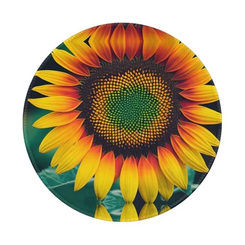 CarXs Rundes Mauspad mit Regenbogen-Sonnenblumen, 20,3 cm, runde, glatte Oberfläche, ideal für Büro und Zuhause von CarXs