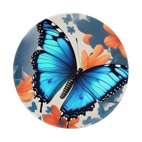 CarXs Rundes Mauspad mit blauem Schmetterling, 20,3 cm, runde, glatte Oberfläche, ideal für Büro und Zuhause von CarXs