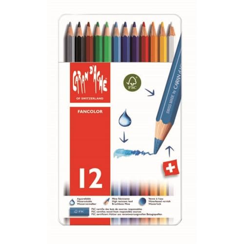 CARAN d'ACHE - FANCOLOR Aquarelle Kinder Buntstifte in Metallbox - 12 Stück von Caran d'Ache