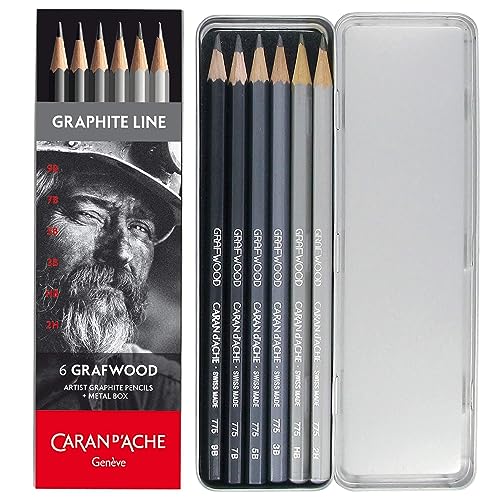 Caran d'Ache 0775.306 Artist Graphite Line Grafwood Bleistifte mit 6 Härtegraden, Grau von Caran d'Ache