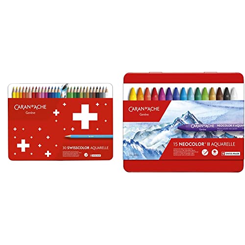 Caran d'Ache 1285.73 - SWISSCOLOR Aquarelle Buntstifte in Metallbox - 30 Stück & 7500.315 Neocolor II Kreiden Metalletui mit 15 Farben, Einheitsgröße Caran d'Ache 1285.73 - SWISSCOLOR Aquarelle Buntstifte in Metallbox - 30 Stück & 7500.315 Neocolor II Kreiden Metalletui mit 15 Farben, Einheitsgröße von Caran d'Ache