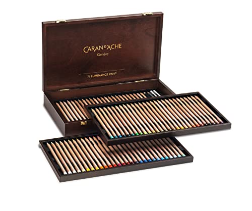 Caran d'Ache Luminance 6901 - Aufbewahrungsbox aus Holz, Sortiment mit 80 Buntstiften - 76 Farben + 4 Doppelfarben, 6901.476 von Caran d'Ache