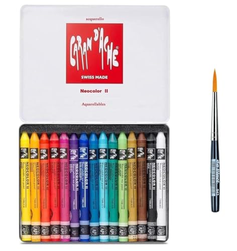 Caran d'Ache Neocolor II, Aquarell-Wachsmalstifte, Aquarellstifte, 15 Stück und Davinci 943 von Caran d'Ache