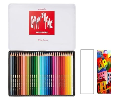Caran d'Ache Swisscolor Aquarellstifte in Metallbox, 30 Stück und 2 Karten von Caran d'Ache