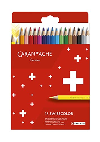 Caran d'Ache Swisscolor Karton Etui mit 18 wasserfesten Farbstiften, bunt, os, 7630002343329 von Caran d'Ache