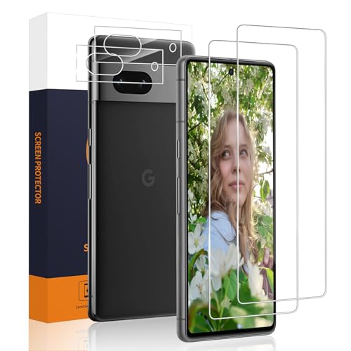 Carantee 2+2 Stück Schutzfolie für Panzerglas für Google Pixel 7A 5G, 2.5D Hohe Transparenz Schutzglas, 9H Härte Kratzfest, Kamera Schutzfolie, Anti-Fingerabdruck Pixel 7A Displayschutzfolie von Carantee