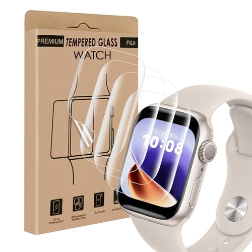 Carantee Hartglas für Apple Watch Series 7/8/9 (45 mm), 4 Stück, blasenfrei, ölabweisend, kratzfest, HD, flexibel, transparent, Apple Watch 45 mm von Carantee